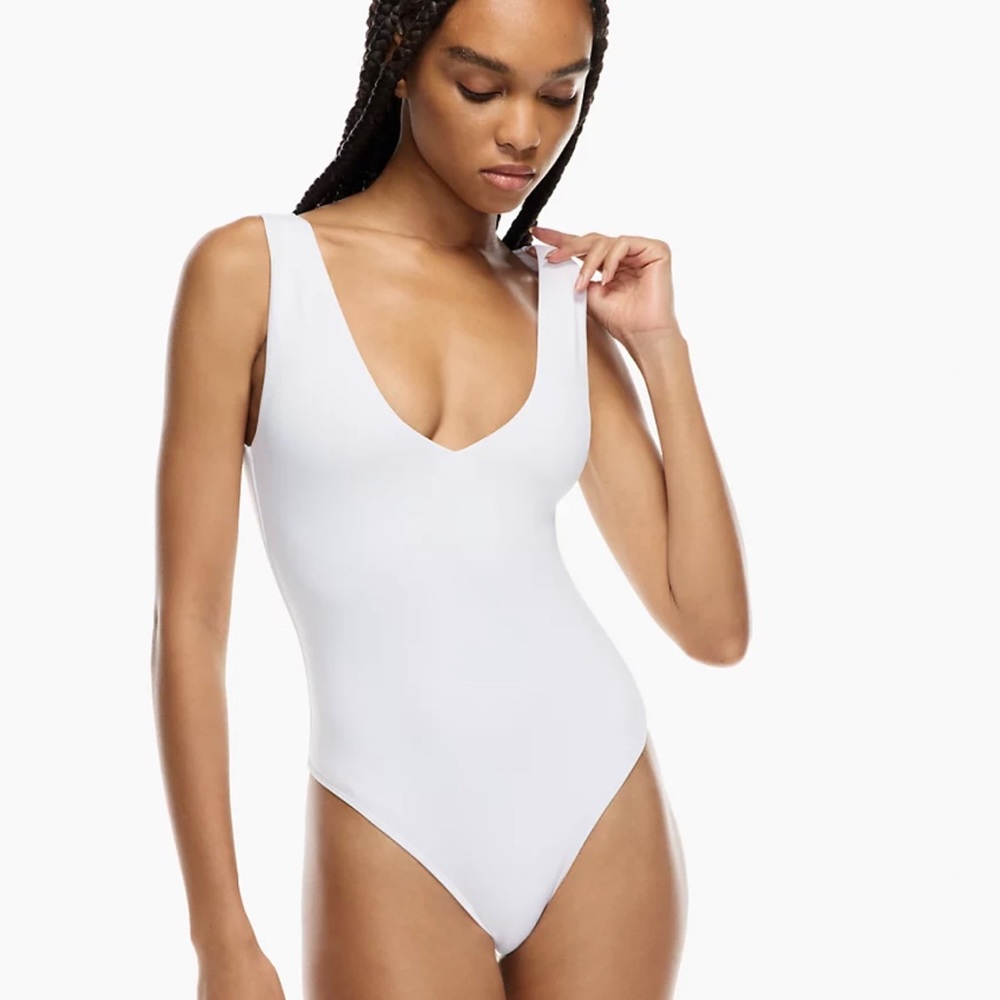 Aritzia white deep neck bodysuit